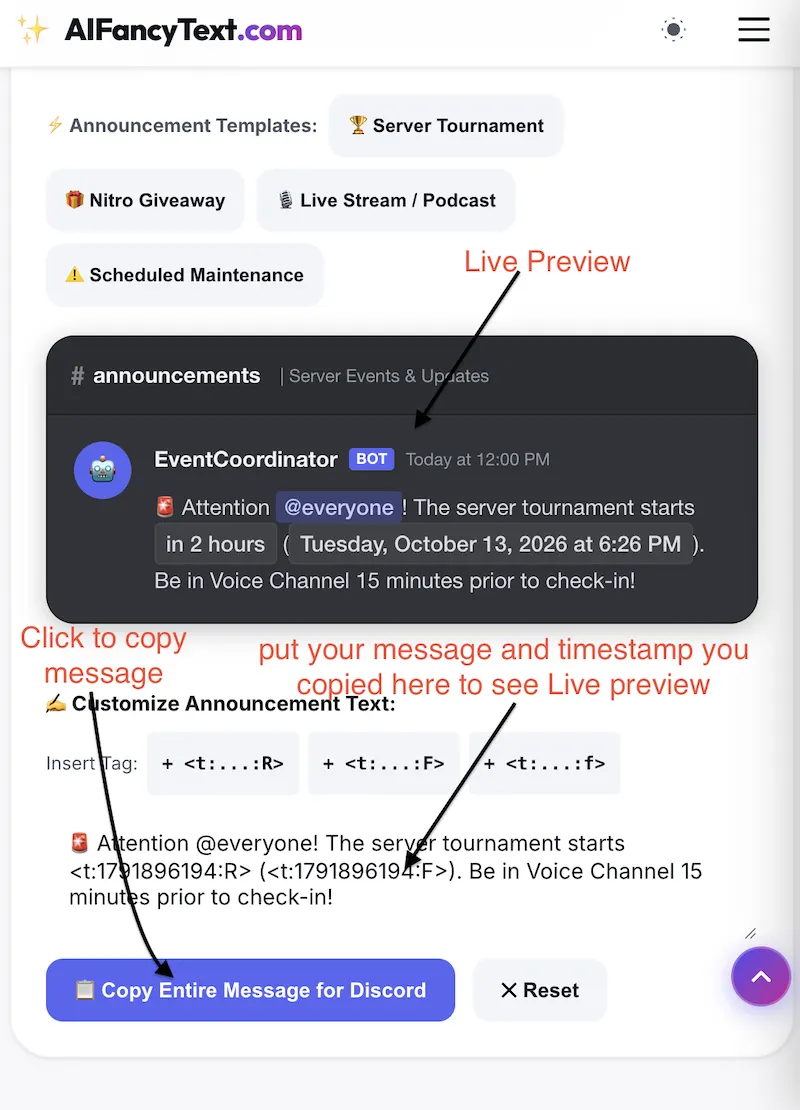 Discord Timezone Live Preview